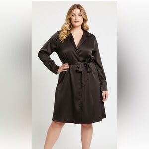 Elegant Black Satin Dress - Size L